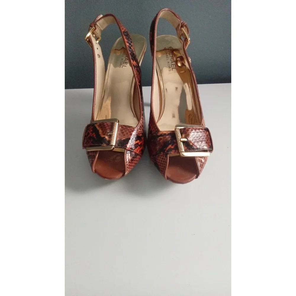 Michael Kors Slingback Heels Snakeskin Peep Toe Stiletto Pumps‎